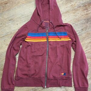 Aviator Nation Maroon Hoodie with Blue & Rainbow Embroidered Logo